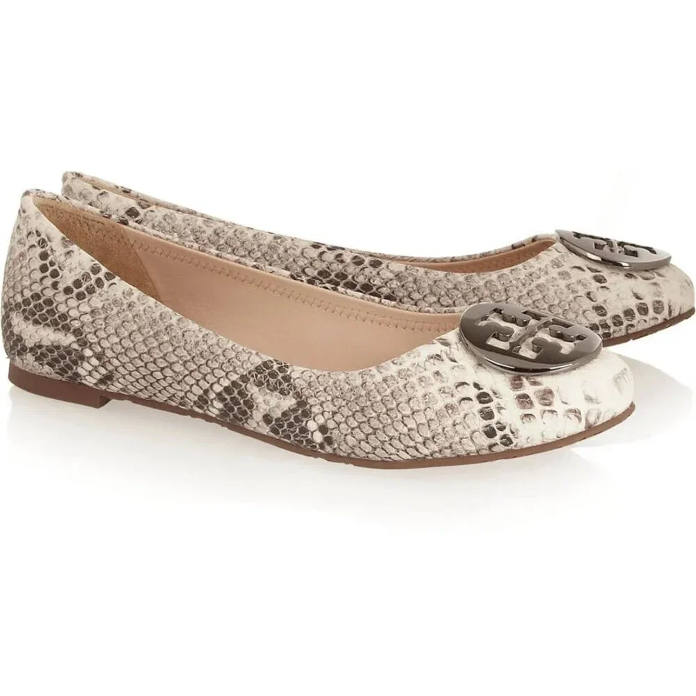 Tory Burch Reva Snake Skin Print Ballerina Flats Size 8M